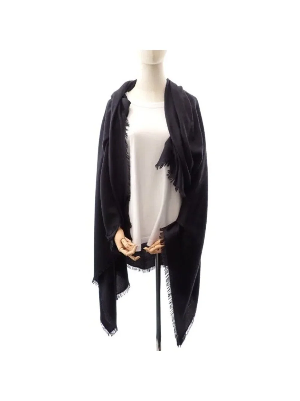 Louis Vuitton Shawl Monogram Wool Silk Black Scarf